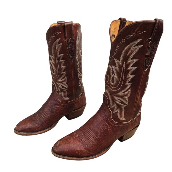 Lucchese 2000 Cowboy Boots Brown Leather Mens 9.5 D Western Wear Rodeo Country - Picture 11 of 16